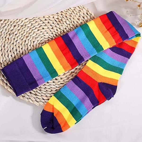 Rainbow Stripe Arm Warmers Leg Stockings Colourful Thigh-high Socks