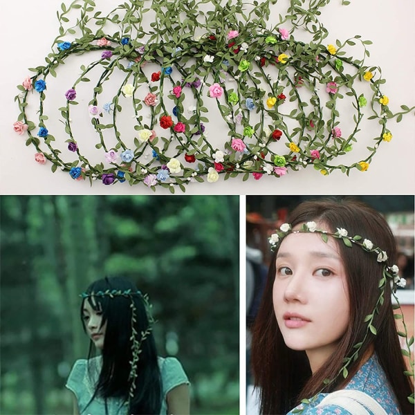 9 delar Crown Flower Hair Pannband, Bladband Blommor Garland