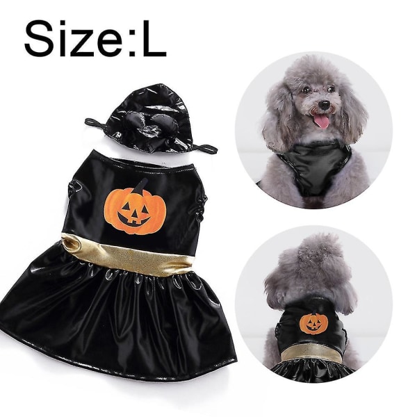 Halloween kostumer til hunde Smuk sort hat Hundekostumekjole Sødt græskarlogo Trendy kæledyrsbeklædning S L