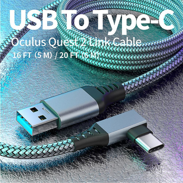 Länkkabel för Oculus Quest 2, snabbladdning & PC-dataöverföring USB C 3.2 Gen1 5gbps Pd-överföringsladdningskabel Vr Headset Link-kabel Grey 3M