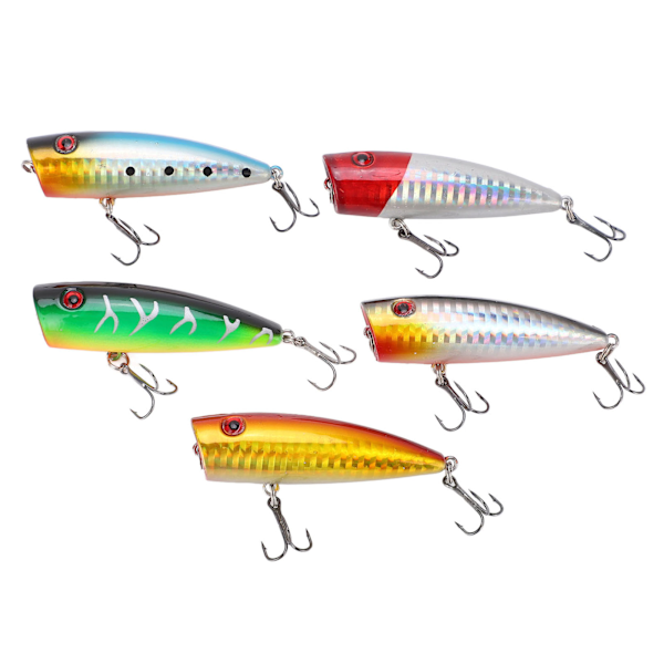 Set med 5 hårda fiskedrag - 6,5 cm/9 g popperbeten för bas i floder, sjöar och reservoarer, 5 färger
