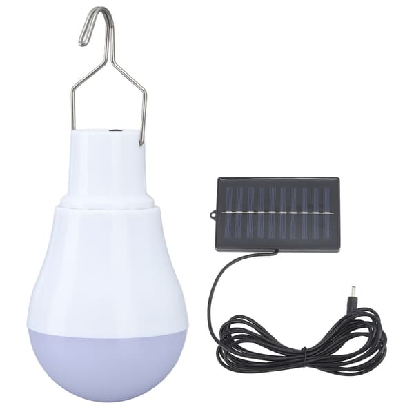 Solcellepære Solcellepanel LED-pære ABS Hvitt Lys 500mAh Batteri Krokdesign Solcellelys for Nød Camping Telt