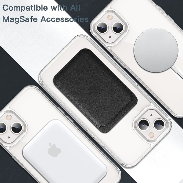 Magnetfodral for Iphone 13 6,1-tums kompatibel med Magsafe trådløs laddning, støttesikkert telefonbeskyttelse, anti-repor-genomskinlig bakside (klar)