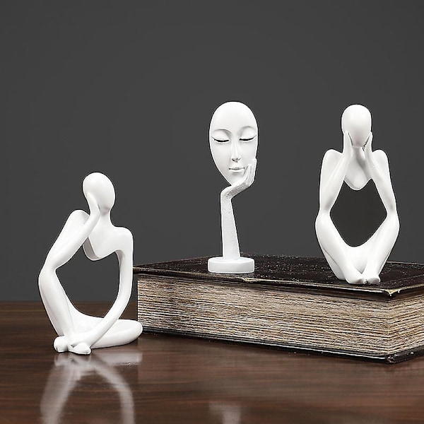 Sindax Thinker Skulpturer Figurer Abstrakt figur Skulptur Figur Resin Håndlavet statue Hjem dekoration Desktop Ornamenter white       C