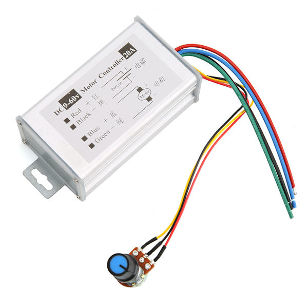 Motorhastighetskontroller Bryter Potensiometer Kontroll PWM Variabel Hastighet 20A 9V12V24V48V60V