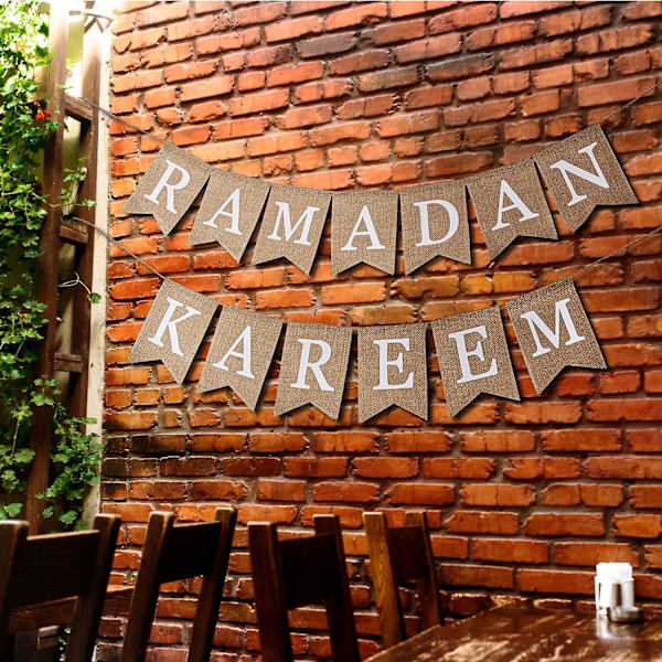 2 stk Ramdan Kareem Bunting Banner Eid Feiring Hengebanner Burlap Bunting Dekorasjon For Ramadan Kareem rekvisita