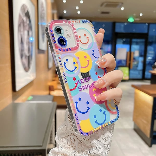 Liangnv Cute Smile Face Telefonfodral Kompatibel med Iphone 12 Kameraskydd Stötsäkert Mode Mjuk Tpu Clear Smile Flower Cover Fodral För Iphone 12