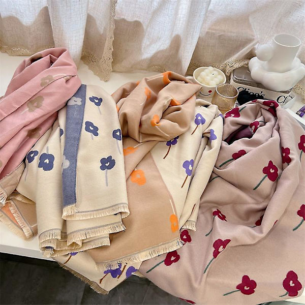 Imiterad kashmirscarf kvinnor färgmatchande blommor mode vinterscarf höst och vinter ny koreansk matchande sjal khaki 65x180