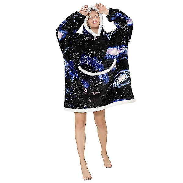 Oversized hættetrøje tæppe Fluffy fleece tæppe hættetrøje til kvinder Mænd Børn Bærbart hættetæppe med stor lomme Universe One Size for Adults