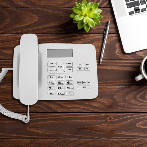 Dobbelt system hjemmekontortelefon med LCD-kalenderdisplay - Hvit