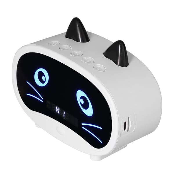 Mini Tecknad Högtalare Multifunktionell Söt Kattöra Design Smart Set Dubbla Väckarklockor för Sovrum Kontor Vit