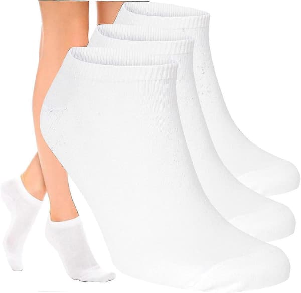 Dame løbesport åndbare bløde bomuldsforede sokker 3, 6 og 12 par Pair Pack White 4  6