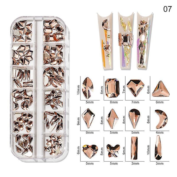 3d Glitter Nail Art Ab/färgglad Hotfix Rhinestones Flatback Crystal Diamond Gems Multi Size12 Gird Style 19