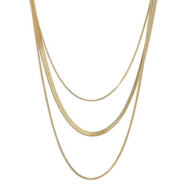 Guldhalsband i flera lager med färgretention Hypoallergen platt ormkedja för tröja hängslen T-shirtklänning