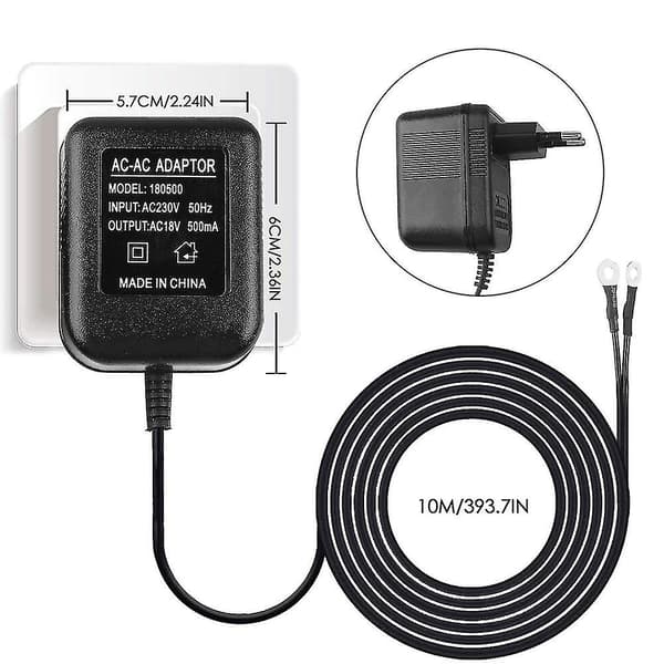 AC dörrklocka strömadapter, 18V 500mA dörrklocka transformator, 10M kabel, kompatibel Ring dörrklocka, video dörrklocka EU-kontakt Black