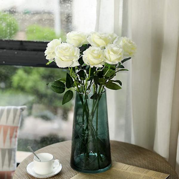 Set med 12 konstgjorda rosor, deco falska sidenblommor med enkel stjälk, realistisk blomma