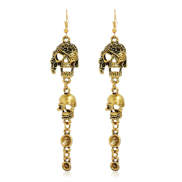 Halloween set - europeisk och amerikansk punk hip-hop stil, vintage legering pirat skalle och tofs halsband Gold Suit