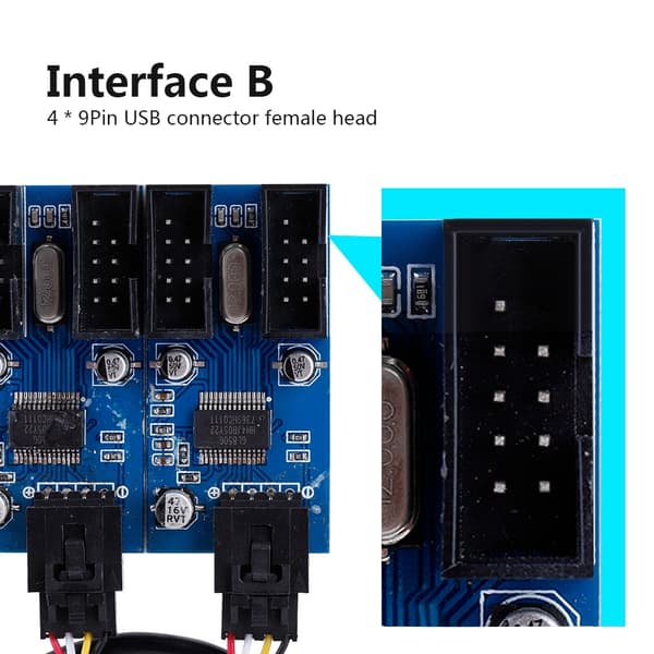 9-Pin USB Header Han til 4 Hun Udvidelseskabel