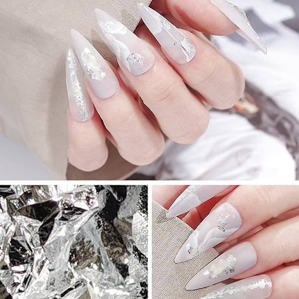 Foil Nail Art Sæt, negletilbehør til folieoverførsel, neglepaillette til dekoration, flage- og spejleffekt | Guld Og Sølv
