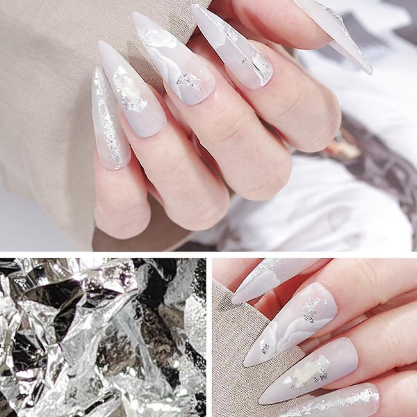 Foil Nail Art Set,nail Accessories For Foil Transfer, Nail Paillette For Decoration, Flake And Mirror Effect | Gold And Silver