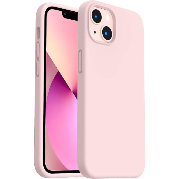 Stötsäker flytande silikon Designad för Iphone 13 Fodral Gel Gummi Helkroppsskydd Anti-chock ska Fodral Drop Protection 6,1 tum-krita Rosa