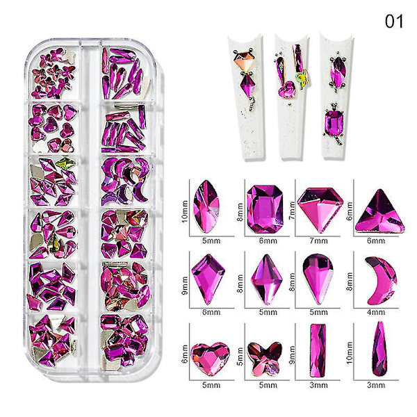 3d Glitter Nail Art Ab/farverig Hotfix Rhinestones Flatback Crystal Diamond Gems Multi Size12 Gird Style 13