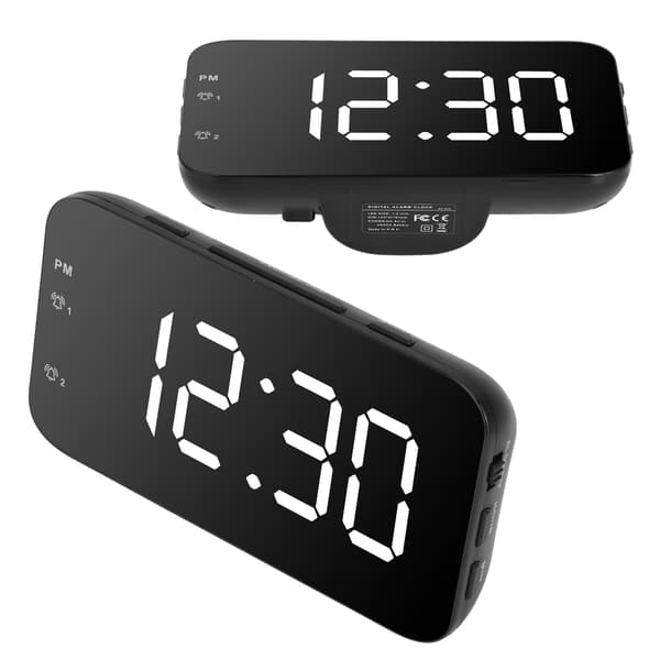 Vit LED Digital Väckarklocka Bärbar Bordsklocka med Snooze för Sovrum Resor