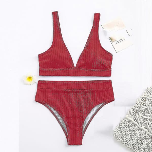 Kvinner mote bikini sett badedrakt todelt fylt solid badetøy strandklær Wine M