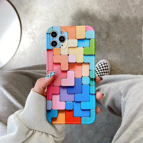 Farverigt 3d Block Case Til Iphone 12 Mini 11 Pro Max Stilfuld Creative Se 2020 7 8 Plus X Xr Xs Blødt Silikone Cover iPhone11 iPhone11