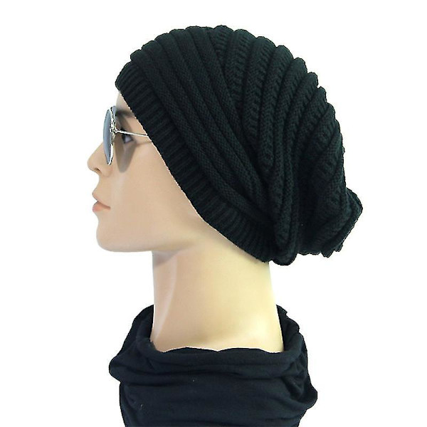 Menn Kvinner Slouchy Baggy Beanie Oversized Hat Skull Ski Cap Black