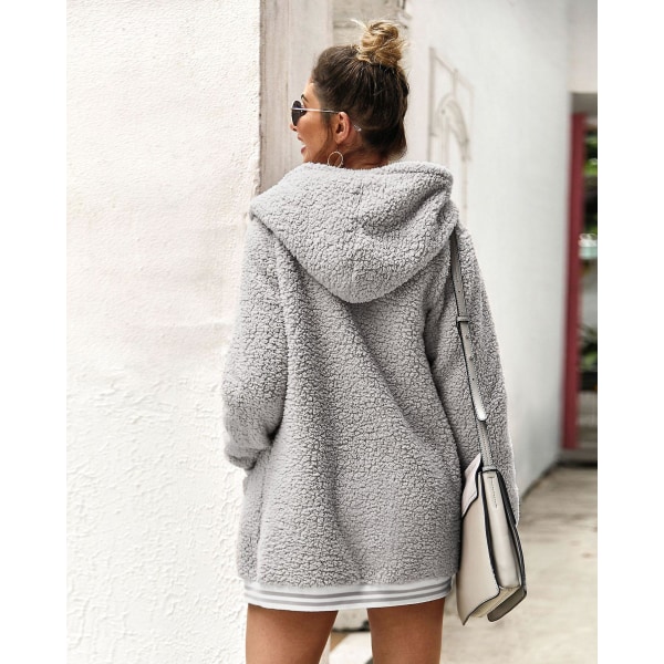 Dame oversize fleece plysjakke Langærmet cardigan Outwear Teddy-jakke Grey XXL