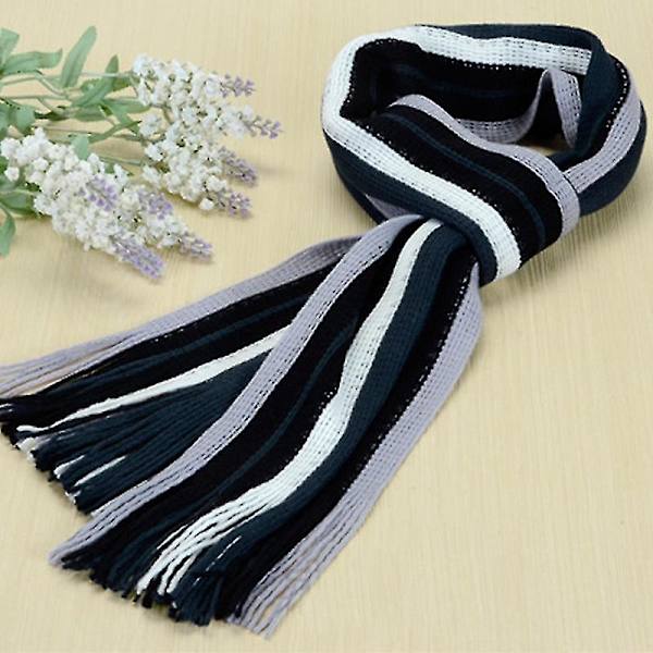 Miesten talvi raidalliset huivit Tupsu pitkä huivi Fringe Shawl Wrap Stole Navy Blue