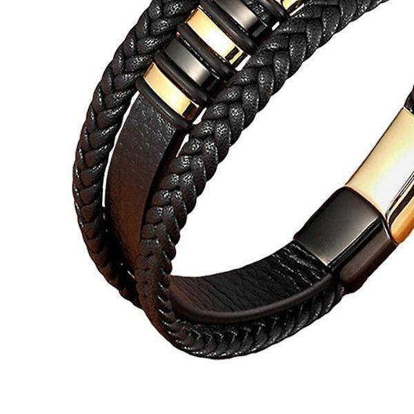 Flettet læderarmbånd til mænd 21 cm manchetarmbånd Armbånd D