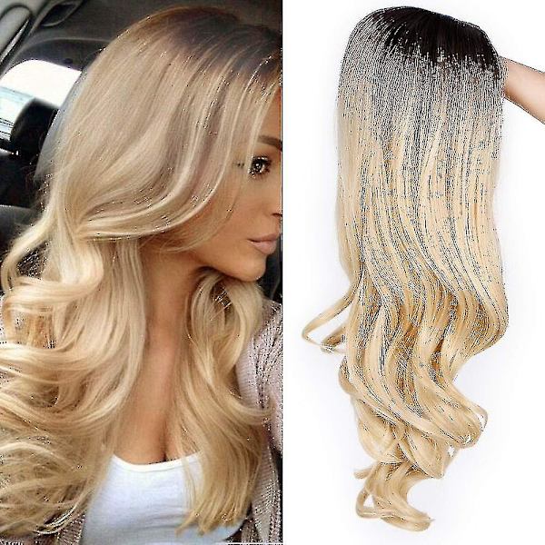 Long Curly Wig Blonde Wavy Wigs 2 Tone Blond ,wavy Wig Middle Part Gold Curly Natural Heat Resistant Fiber Synthetic Wig For Women Girls Daily Party H