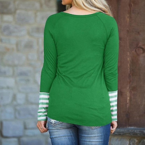 Hhcx-kvinder julestribet langærmet T-shirt Bluse Tee Shirt Top Green L