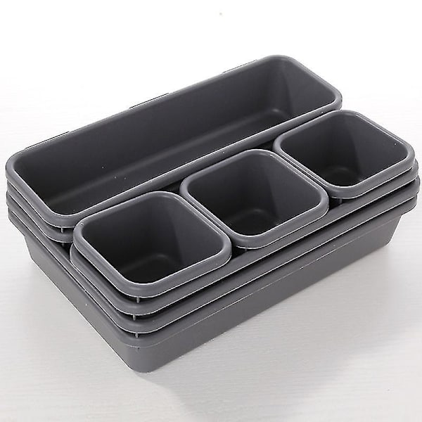 8 stk. Plastskuffebeholdere Skuffe Bestikbeslag Husholdningsbord Diverse skuffeopbevaringsboks Gray