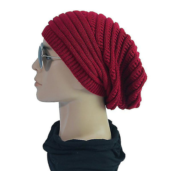 Män Kvinnor Slouchy Baggy Beanie Oversized Hat Skull Ski Cap Purplish Red