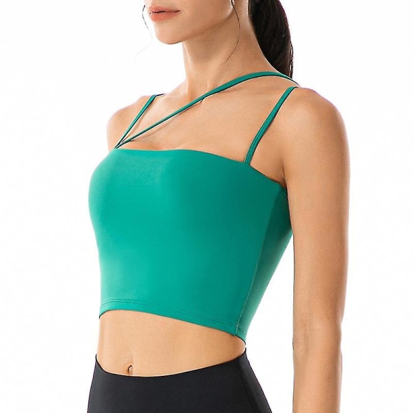 Naisten joogatoppi Sport Bras Ohut olkahihna Sling Top Fitness Bras Green L