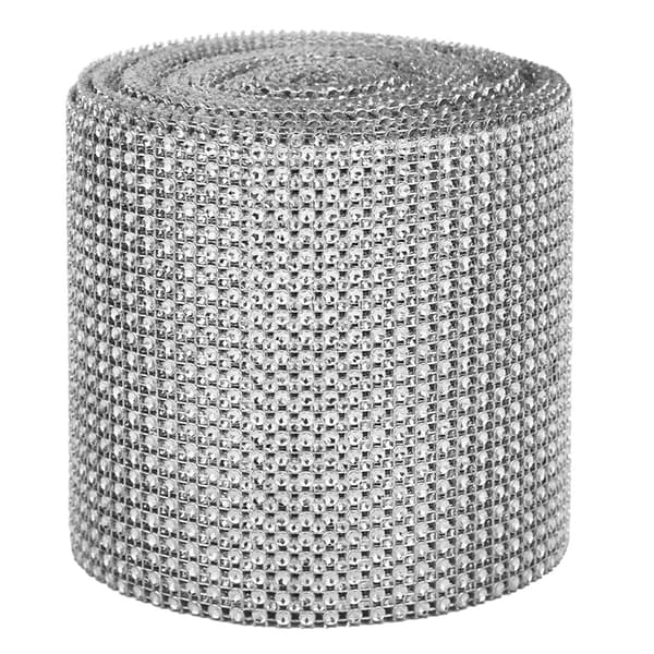 9M 24 Rader Galvaniserad Plast Konstgjord Strass Mesh Bröllopsklänning Dekoration Silver