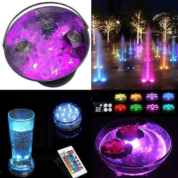 Nedsenkbar LED-lys, vanntett spa-led-nedsenkbar lampe, undervanns-led-lys med 2 fjernkontroller for vasebaser, akvarier, fester, Halloween