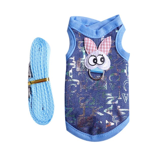 1 sæt Djurkläder Tredimensionellt mønster Slitstark fållan Udskrift Lättviktig Soft Touch Hold varm tyg Kanin Hamster Väst Sele Med koppel För Blue M
