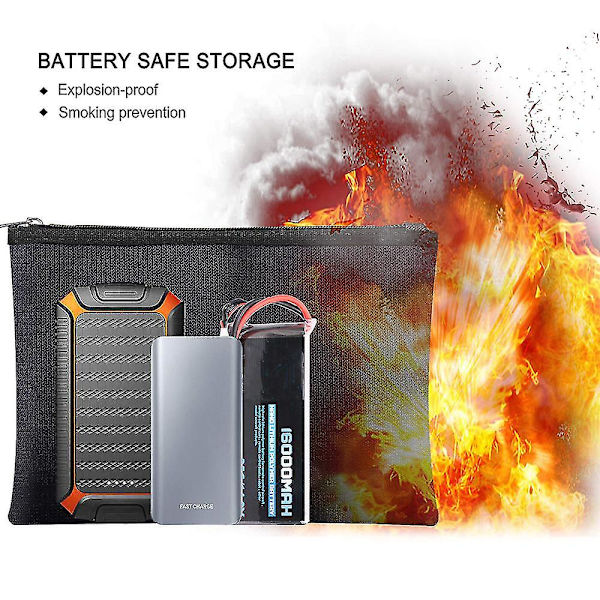 Large Fireproof Document Bag With Pockets Zippers, 13.7x 9.4 Water Resistant Fireproof Pouch, Fireproof Safe Storage Money Bag For A4 Document Holder