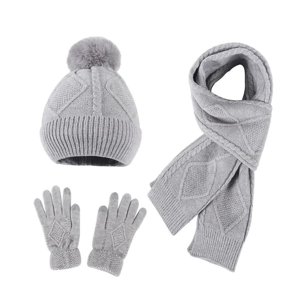 vuxen mössa scarf handskar tre delar set höst vinter gray One size fits all