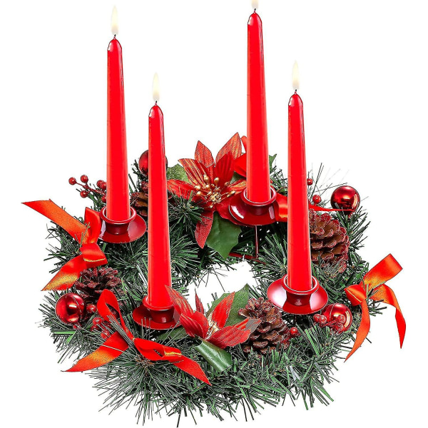 Adventskrans konstgjord ljusstake-julkrans med 4 ljusstakarröd,30 Cm