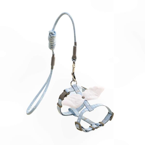 Justerbar kattsele med tecknade änglavingar Light Blue S