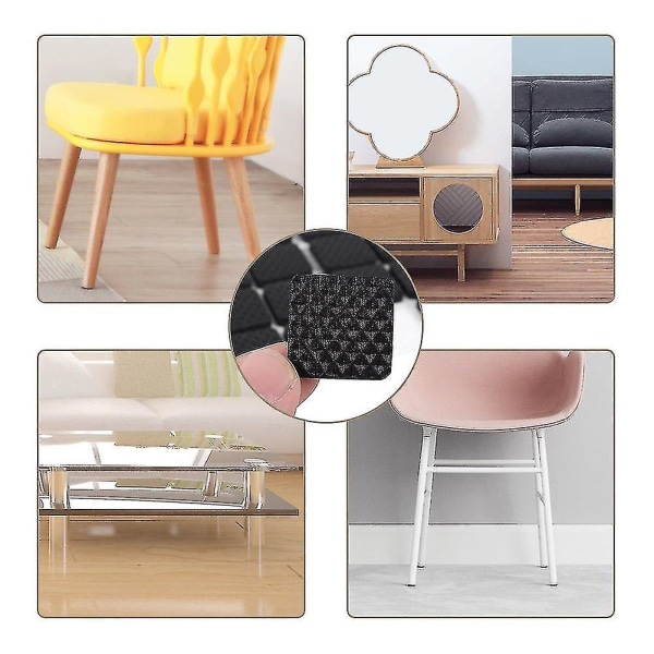 Sklisikker selvklebende gummifotputer Sort Funiture Stolputer Protector Gulvbeskyttere Square 48pcs