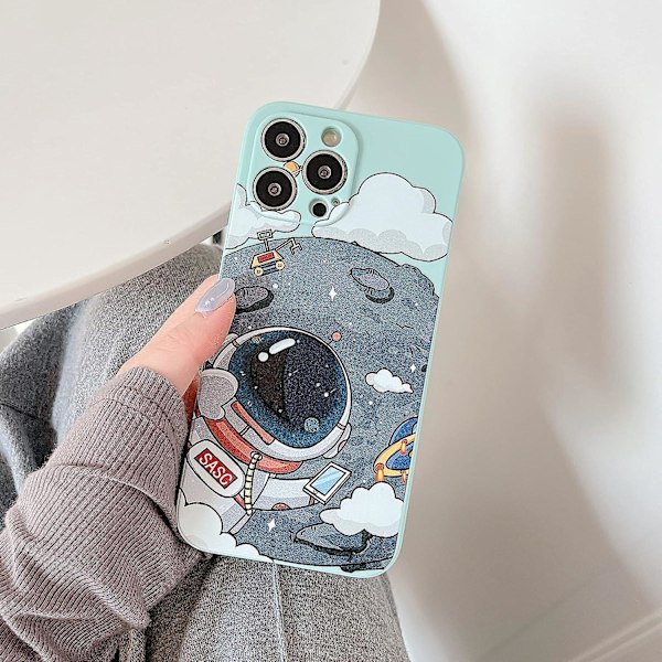För Iphone 13 Söt Fodral, Cool Cartoon Astronaut Planet Moon Space Design Snygg Mjuk TPU Bumper Stötsäker Anti-halk Protector Mode Fodral (iphone 1