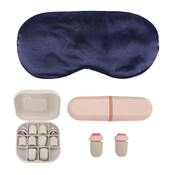 Pink Silikone Støjreducerende Ørepropper Søvnmaske Combo