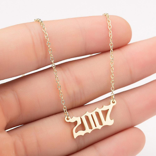 1980-2019 Birth Year Number Charm Pendant Stainless Steel Chain Necklace Jewelry Golden 2007