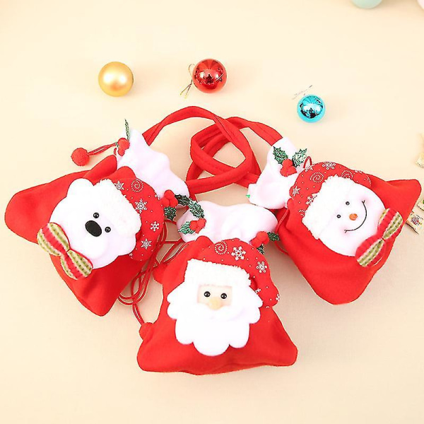 3 Pieces Santa Claus Gift Bag Candy Bag with Santa Claus Sack with Pattern Christmas Gift Bags with Drawstring